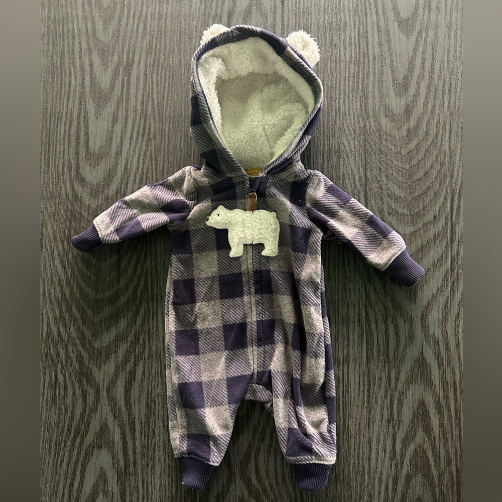 Newborn zip up warm long sleeve & long pants outfit onsie